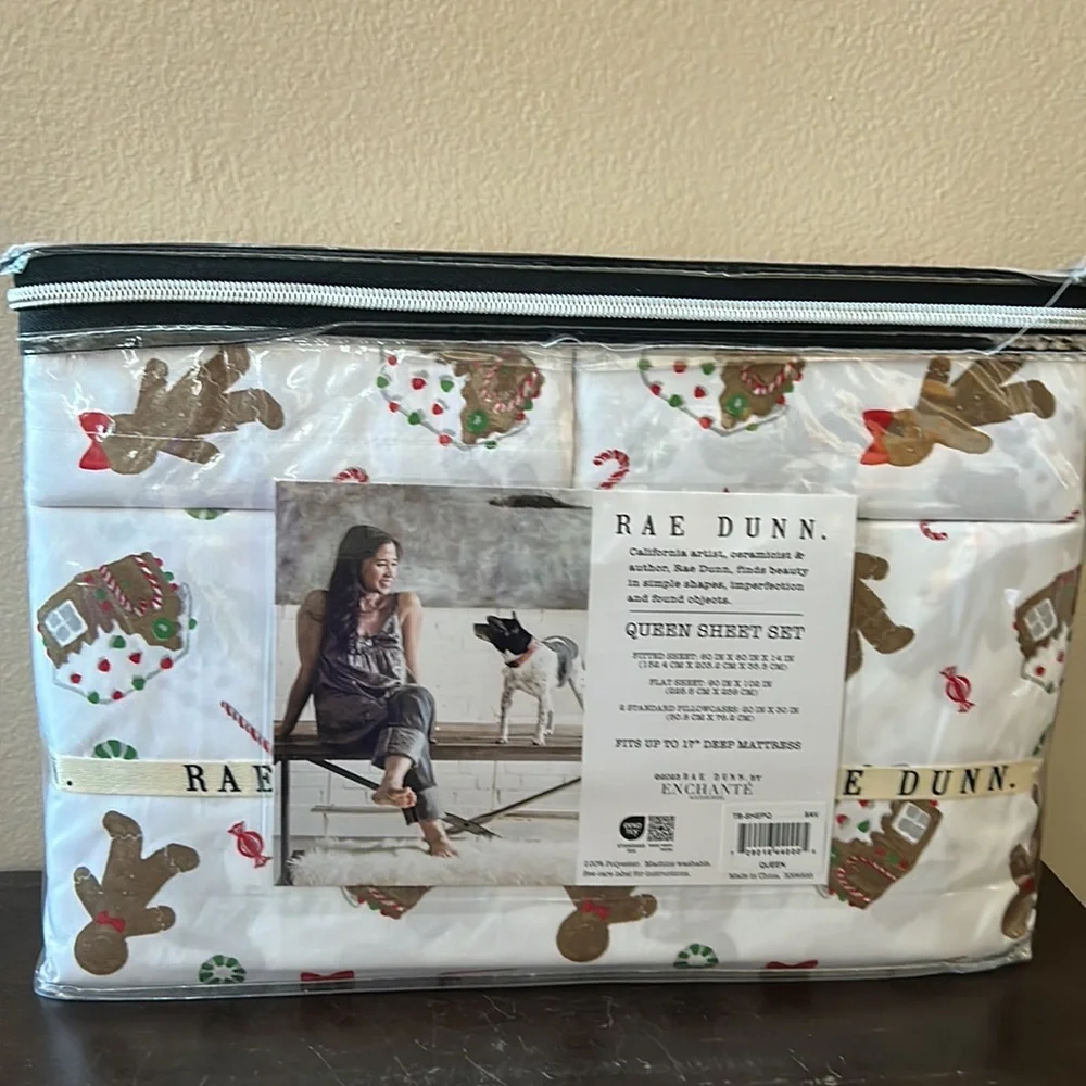 Rae Dunn Christmas Queen Sheet Set Home Sweet Home Gingerbread Man Cookie